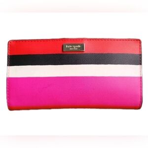 Kate Spade Bifold Wallet Bontia Strip Red, Black, Pink & White